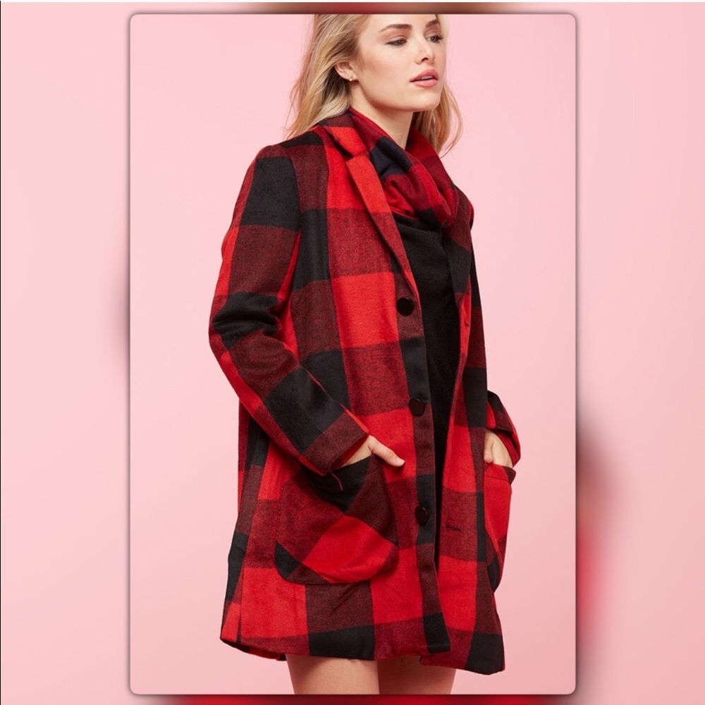 Last One (Small)! Buffalo Plaid Red and Black Coat - Picture 4 of 5